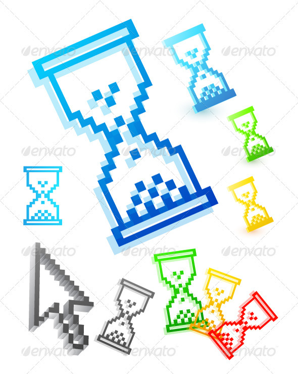 Pixelated Hourglass Web Icons - Web Elements Vectors