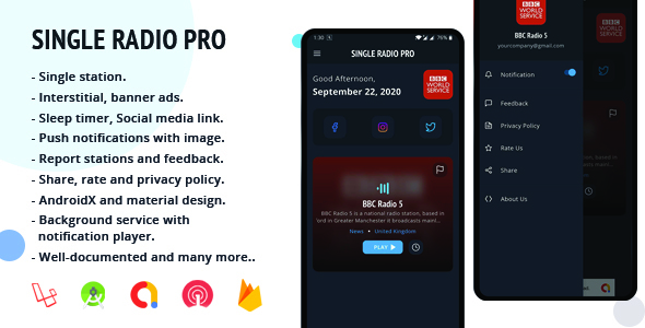 Single Radio Pro | Radio App with Admin Panel