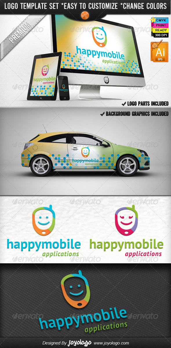 App Development Phone Happy Mobile Logo Design - Objects Logo Templates