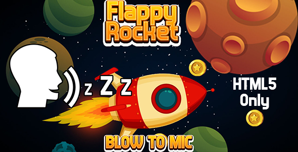 Flappy Rocket with Blowing (HTML5) Blow to Mic to Play