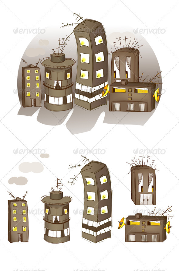 Cartoon Spooky Houses Set - Monsters Characters