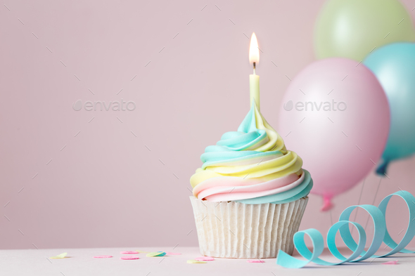 Rainbow birthday cupcake Stock Photo by RuthBlack