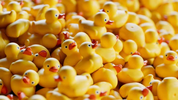 Animation of the pile of rubber ducks. A huge amount of cute yellow toys. Stacks alt