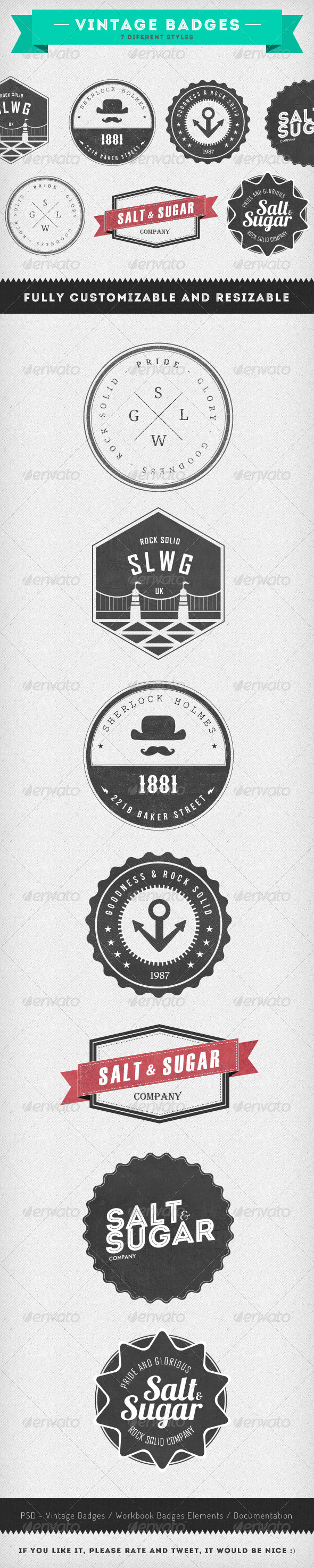 Vintage Badges - 7 Diferent Styles - Badges & Stickers Web Elements