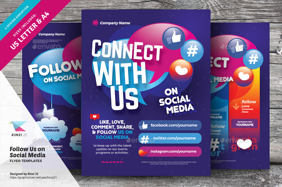 Follow Us On Social Media Flyer Templates By Kinzi21 GraphicRiver