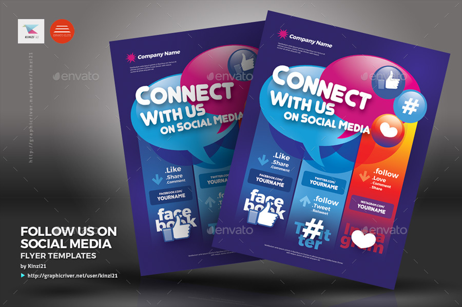 Follow Us on Social Media Flyer Templates, Print Templates | GraphicRiver