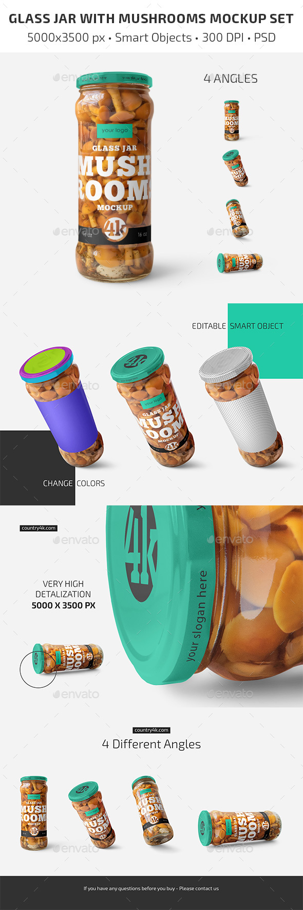 Download Clear Glass Jar With Marinated Mushrooms Mockup Set By Country4k Graphicriver