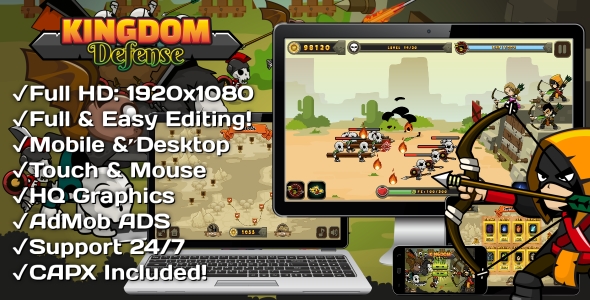 Kingdom Defense - HTML5 Game 30 Levels + Mobile Version! (Construct 3 | Construct 2 | Capx)