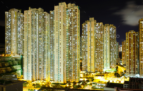 Apartment building at night