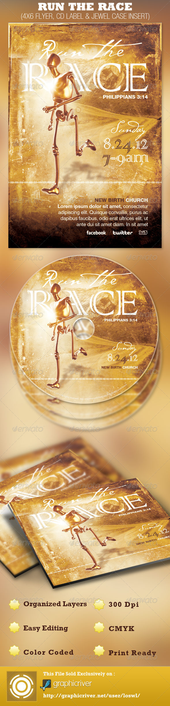 Run the Race Church Flyer and CD Template - Church Flyers