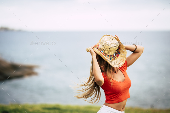 Happiness concept with cheerful and joyful girl - Stock Photo - Images