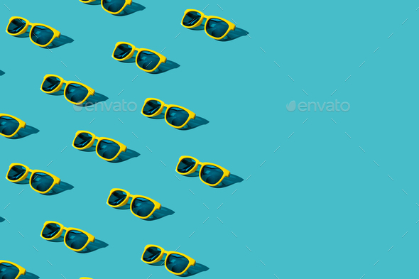 Sunglasses Pattern On Turquoise Blue Background With Copy Space - Stock Photo - Images