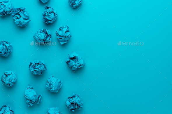 Crumpled Paper On Turquoise Blue Background Brainstorming Concept - Stock Photo - Images
