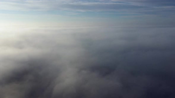Aerial Drone View Flight Over Fog alt