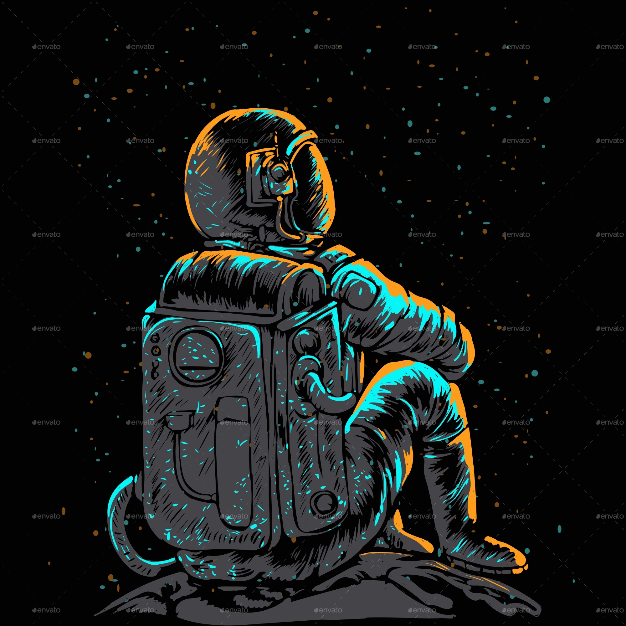 Astronaut Sitting on the Moon, Vectors GraphicRiver