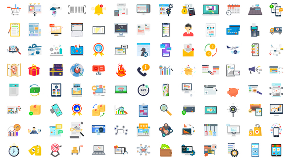 100 Digital Marketing & E-Commerce Icons