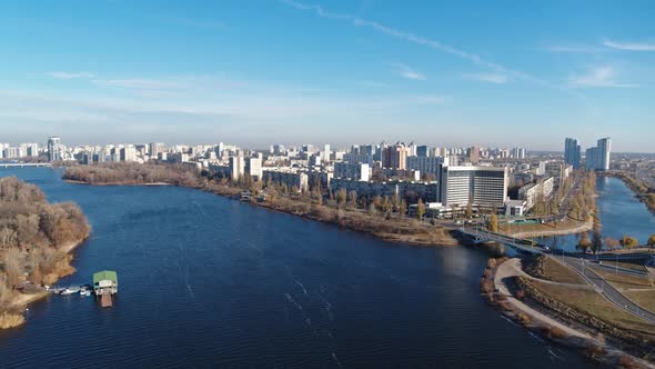 Rusanivka Island Aerial Panoramic View Kyiv Ukraine