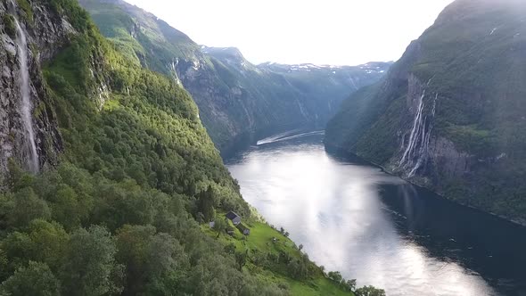 Geiranger Farm In The Mountainside And 7 Sisters Fjord