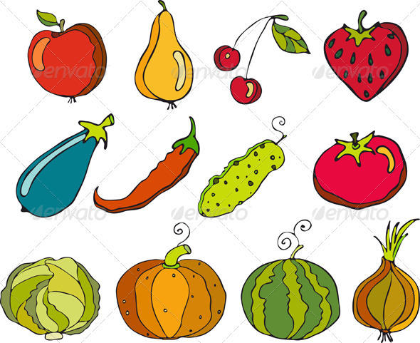 Vegetables Fruit Set Isolated - Food Objects