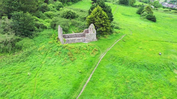 Aerial View of Raheen-a-Cluig Medieval Church in Bray, County Wicklow, Ireland