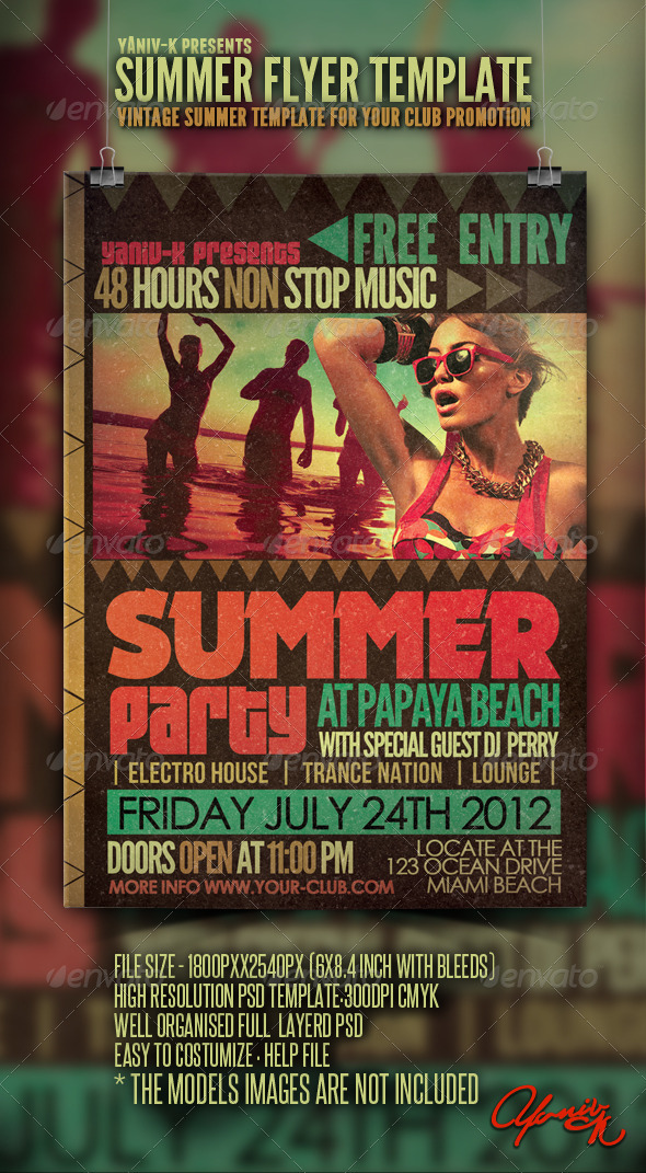 Vintage Summer Flyer Template - Clubs & Parties Events