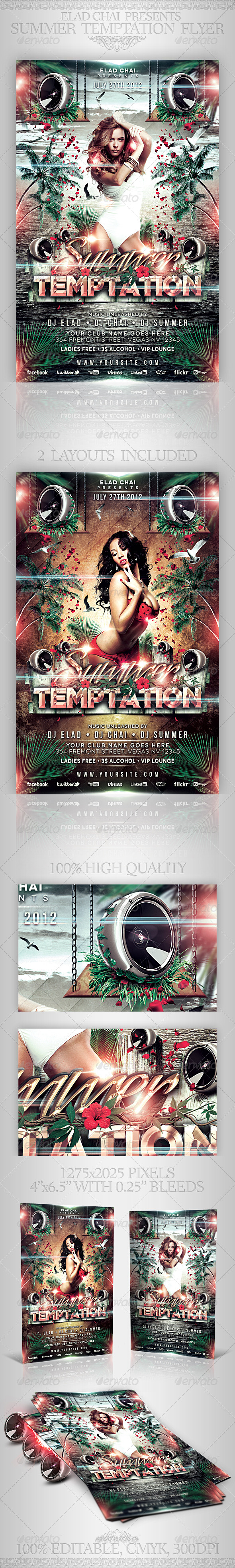 Summer Temptation Party Flyer Template - Clubs & Parties Events
