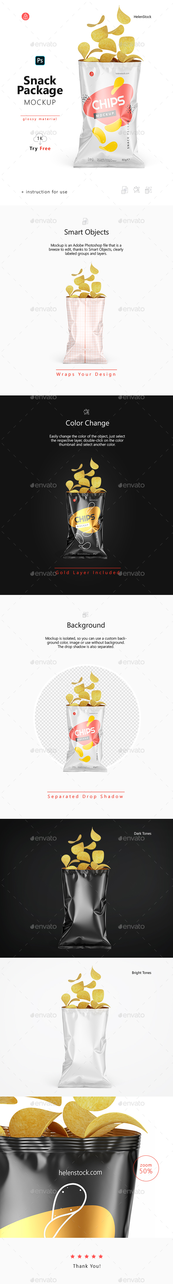 Download Opened Glossy Snack Package Mockup Front View By Helenstock Graphicriver PSD Mockup Templates