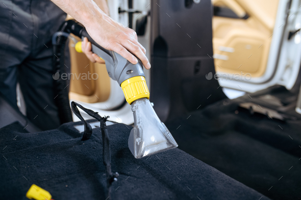 Automobile Detailing. Car Seat Cleaning with Vacuum Cleaner Stock Image -  Image of service, worker: 243544291