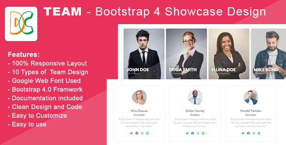 Team - Bootstrap 4 Team Members Showcase