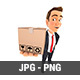 3D Businessman Standing and Holding Package