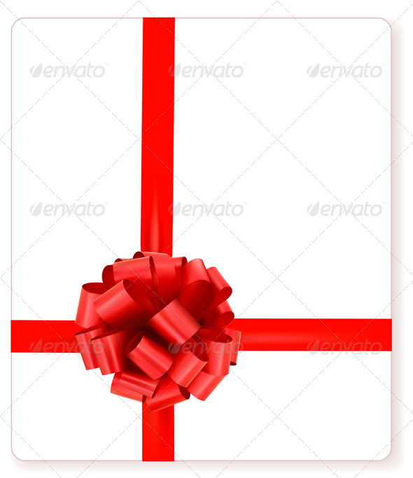 Card with red gift bow with ribbons - Christmas Seasons/Holidays