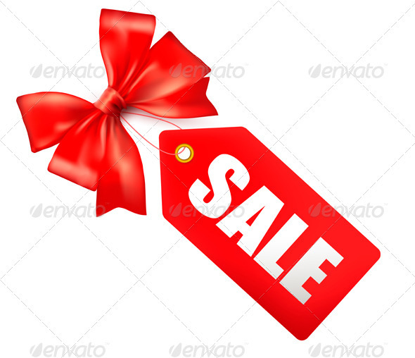 Sales tag with red gift bow. Vector illustration - Decorative Symbols Decorative