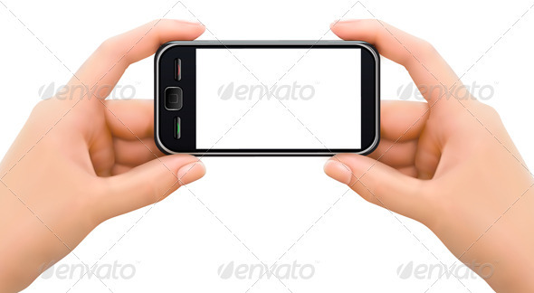 Two hands holding mobile smart phone - Communications Technology