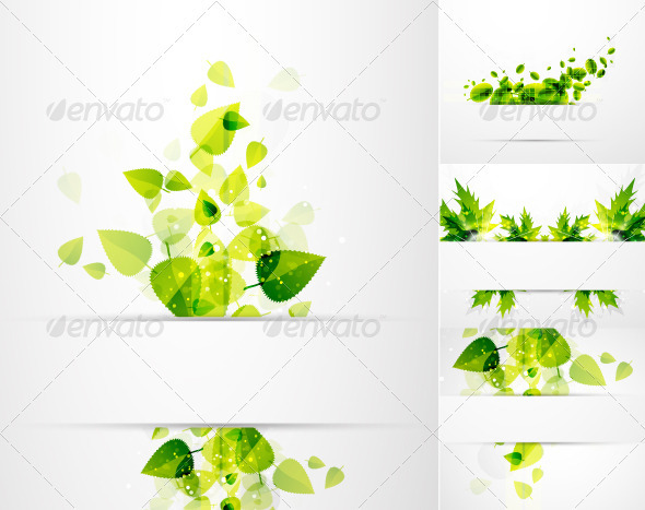 Vector Green Leaves Nature Banners - Backgrounds Decorative