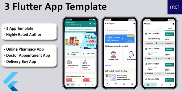 Doctor Appointment Booking App + Online Pharmacy App + Delivery Boy App Template in Flutter | 3 Apps