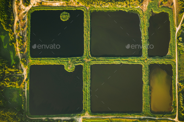 Aerial View Retention Basins, Wet Pond, Wet Detention Basin Or Stormwater Management Pond, Is An