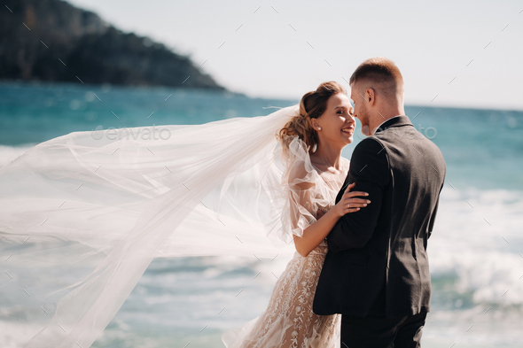 wedding couple on the French Riviera.Wedding in Provence.Bride and groom in France.