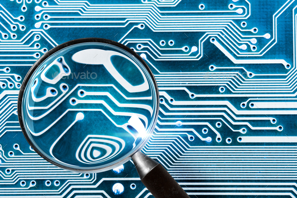 Fee Computer - computer security system and a magnifying glass - Stock Photo - Images