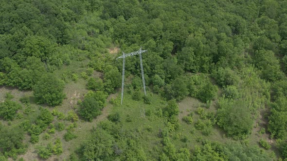 Transmission line pylon and electcical high voltage cables 4K drone video