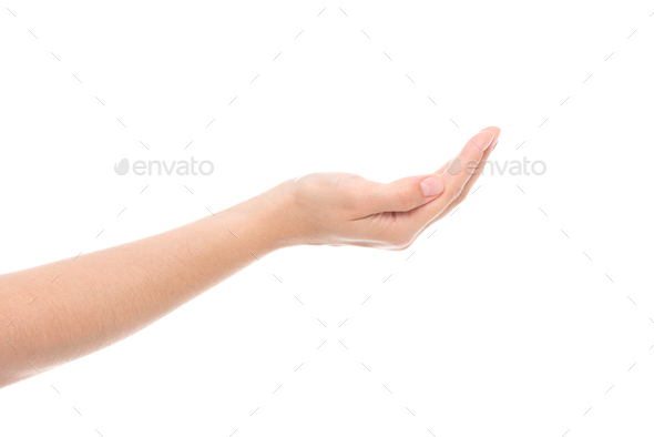 cropped shot of female hand pretending to hold something isolated on white