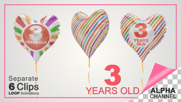 3rd Birthday Celebration Heart Shape Helium Balloons