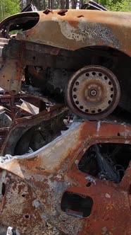 Vertical Video of Destroyed Cars in the City of Irpin Ukraine alt