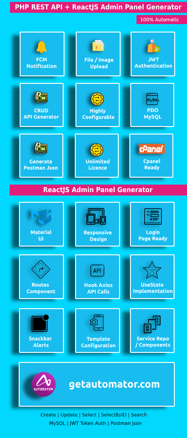 Download ReactJS Admin Panel Generator MaterialUI With PHP REST API Generator From MySQL + JWT Auth ...