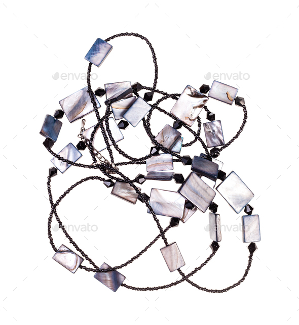 tangled neclace from beads and mother-of-pearl - Stock Photo - Images