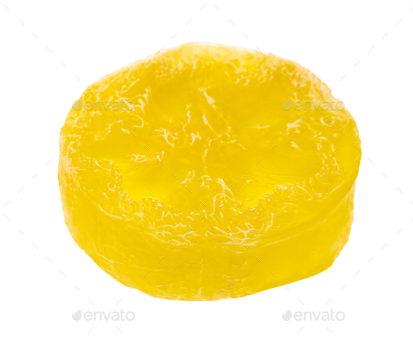 yellow translucent round soap with Luffa plant