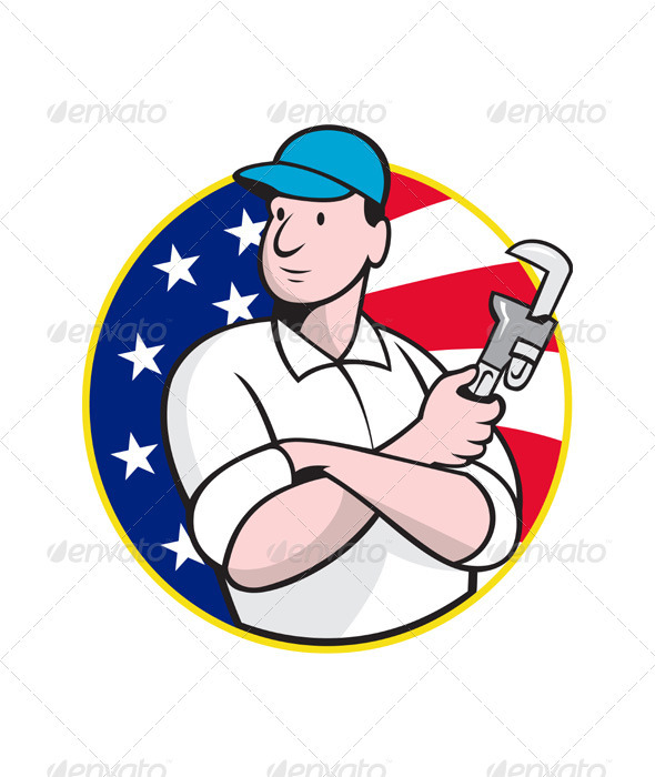 American Plumber Worker With Adjustable Wrench - Industries Business
