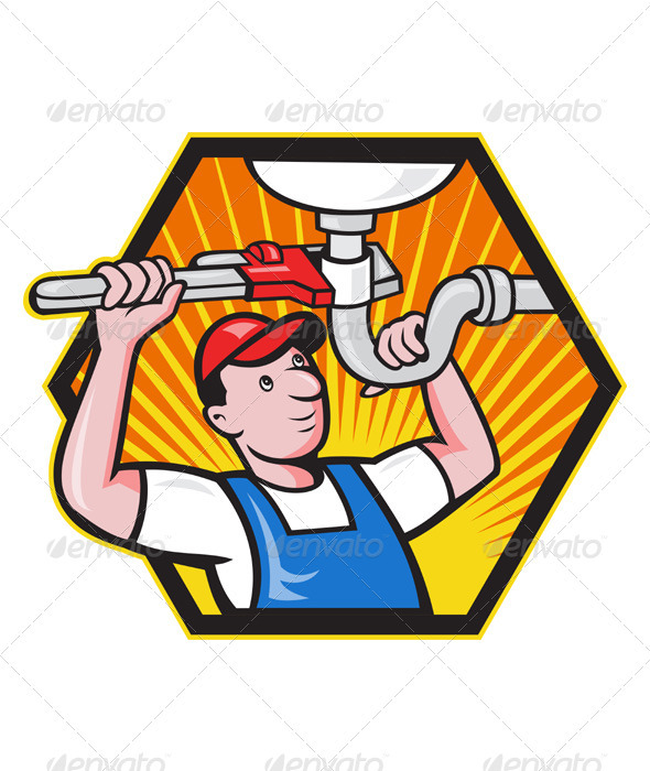 Plumber Worker With Adjustable Wrench - Industries Business