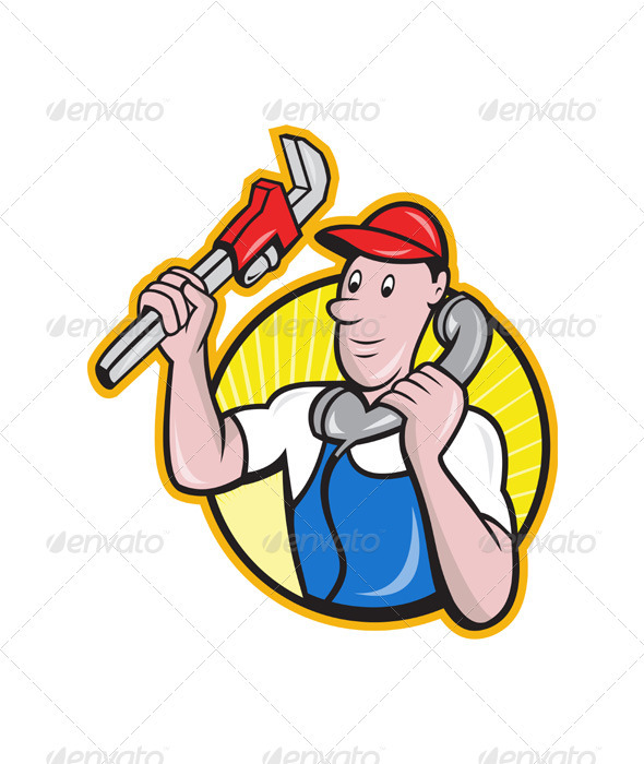 Plumber Worker With Adjustable Wrench Phone - Industries Business