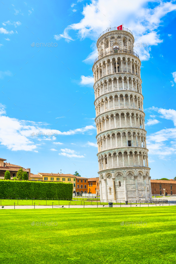Leaning Tower of Pisa or Torre pendente di Pisa, Miracle Square. Tuscany, Italy - Stock Photo - Images