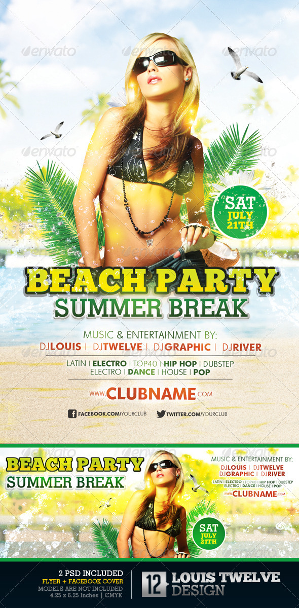 Beach Party Summer Break | Flyer + Facebook Cover - Clubs & Parties Events